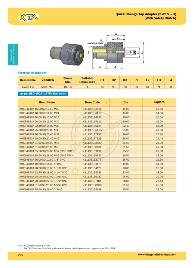 KTA Quick Change Tap Adaptor WithSafety Clutch (KWES 4 B)