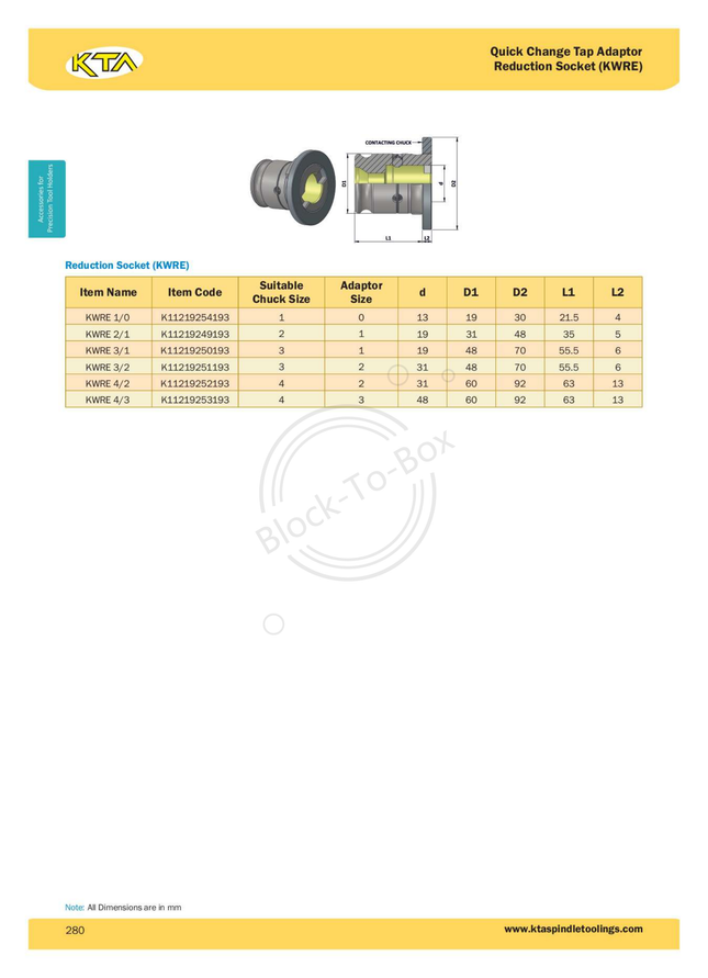 KTA Quick Change Tap Adaptor Reduction Socket (KWRE)