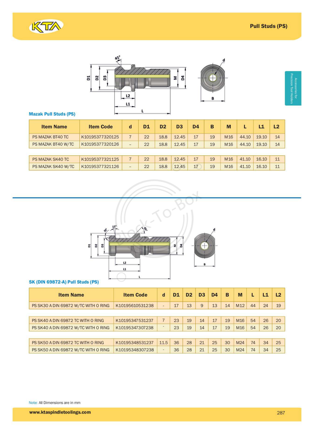 KTA MAZAK Pull Studs