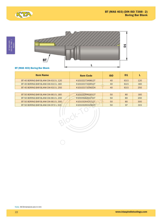 KTA BT40 Boring Bar Blank