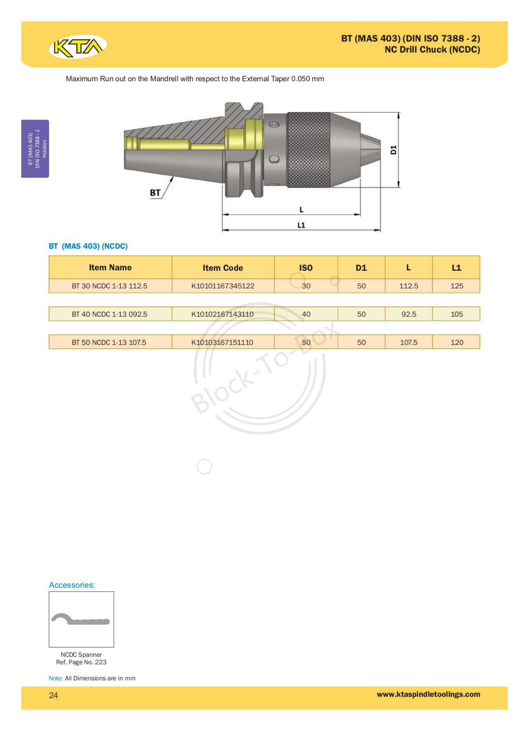 KTA BT30 NC Drill Chuck – Block-To-Box