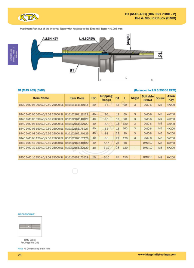 KTA BT30 Die And Mould Chuck-DMC (AD)