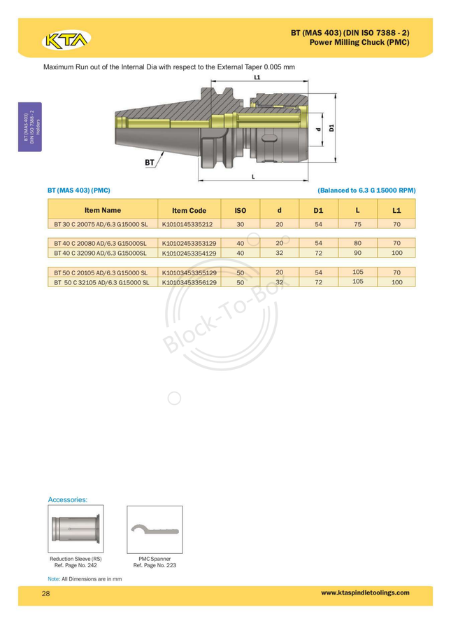 KTA BT50  Power Milling Chuck(AD)