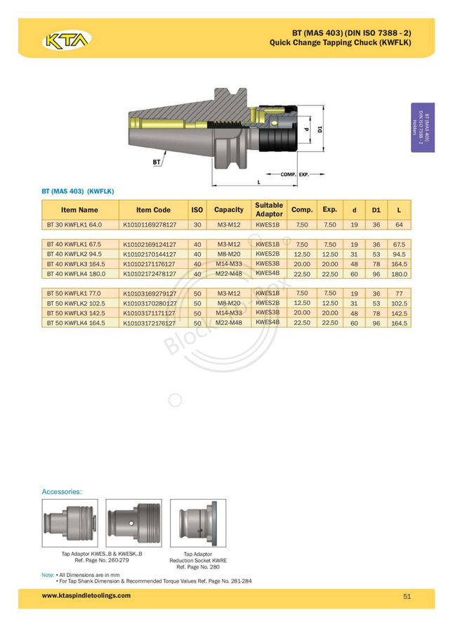 KTA BT30 Quick Change Tapping Chuck