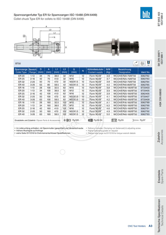 BILZ BT50 ER Collet Holder