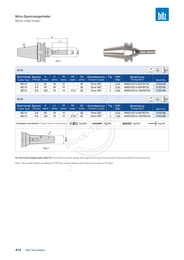 BILZ BT30 Micro Collet Holder