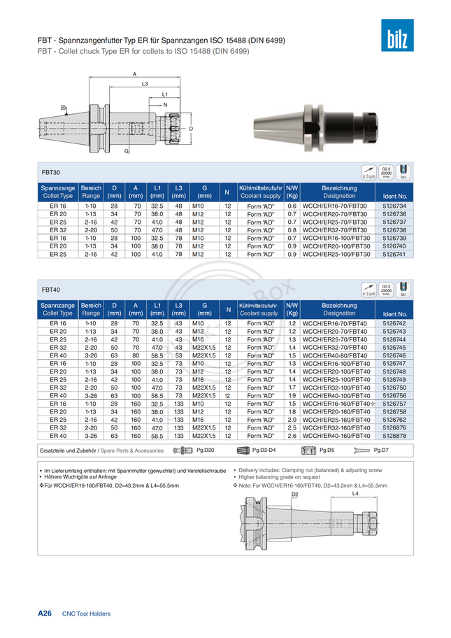 BILZ FBT30 ER Collet Holder