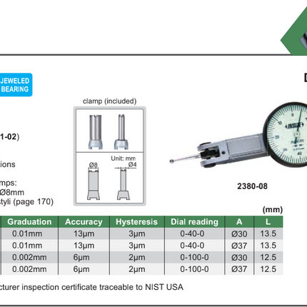 Insize Dial Test Indicators-10 Microns