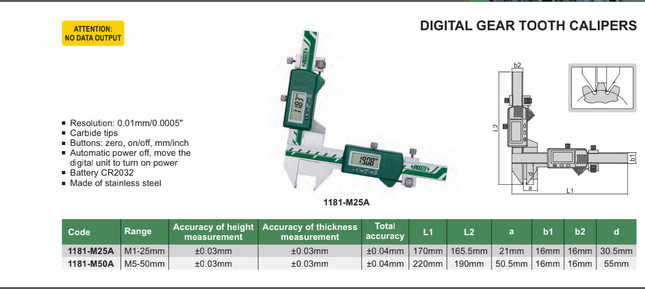 Insize Digital Gear Tooth Calipers