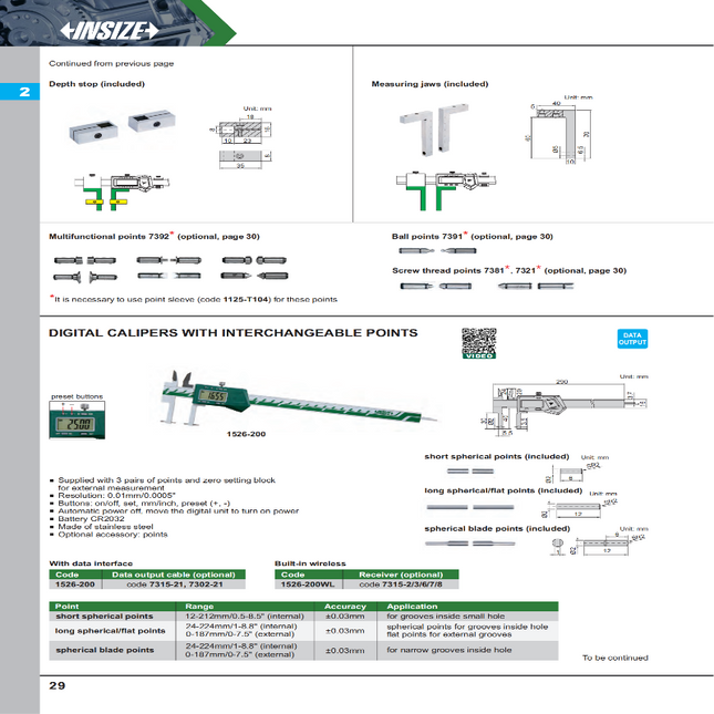 Insize Digital Caliper With Interchangeable Points