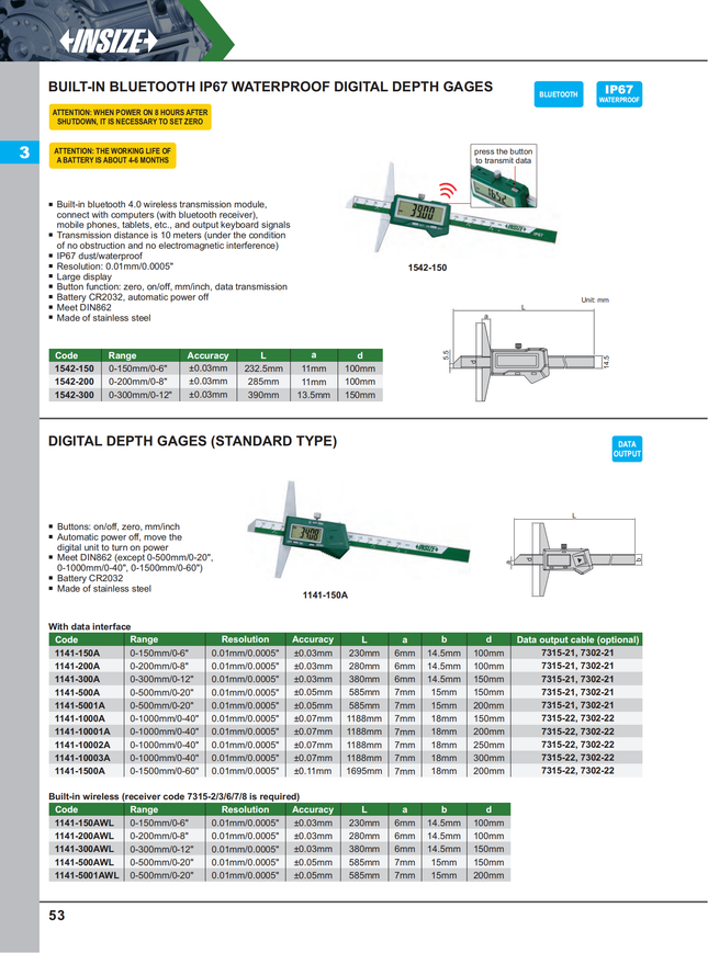 Insize Digital Depth Gages (Standard Type)-1141 Series