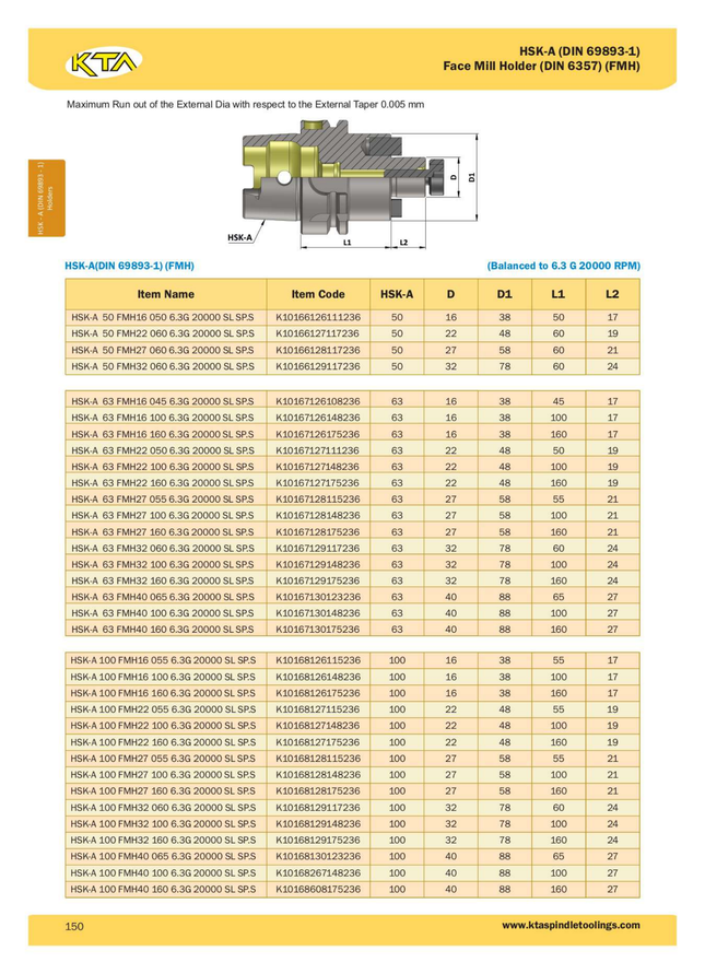 KTA HSK-A 50 Face Mill Holder