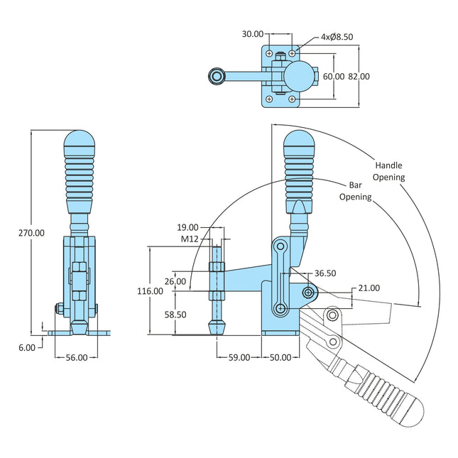 H.V. Series Toggle Clamps Flanged Base