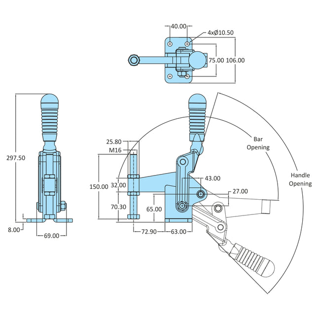 H.V. Series Toggle Clamps Flanged Base