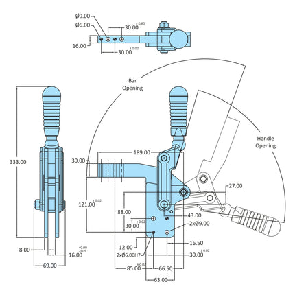 H.V. Series Toggle Clamps Straight Base