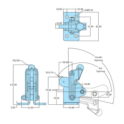 H.V. Series Toggle Clamps Swivel Base (700 Series)