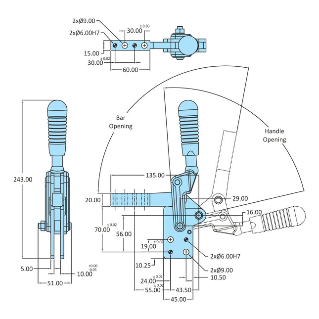 H.V. Series Toggle Clamps Straight Base