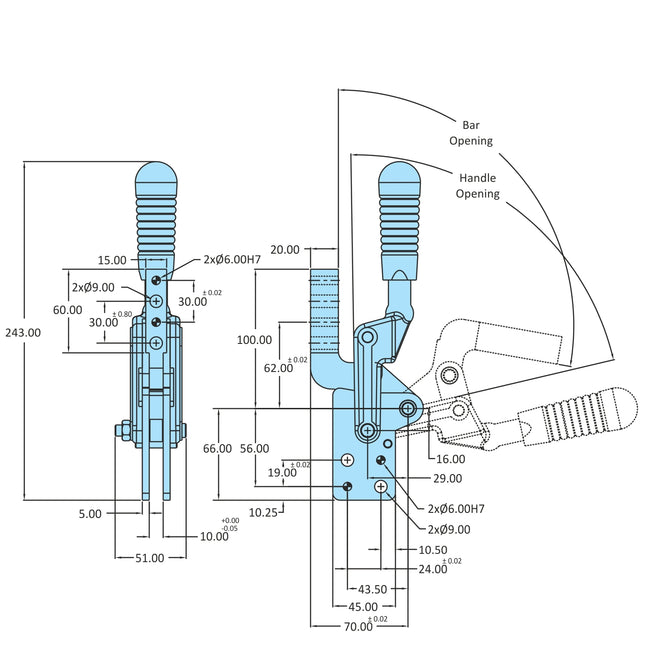 H.V. Series Toggle Clamps Straight Base