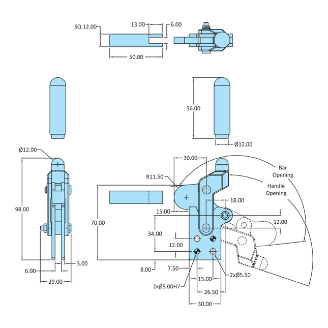 H.V. Series Toggle Clamps Straight Base