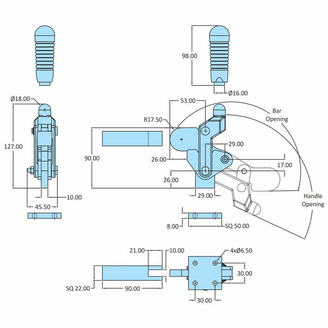 H.V. Series Toggle Clamps  Swivel Base - 1