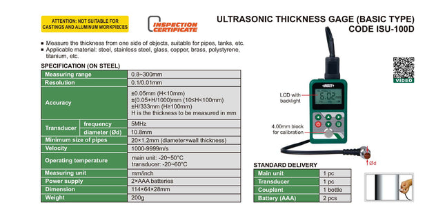 Insize Ultrasonic Thickness Gage (Basic Type)