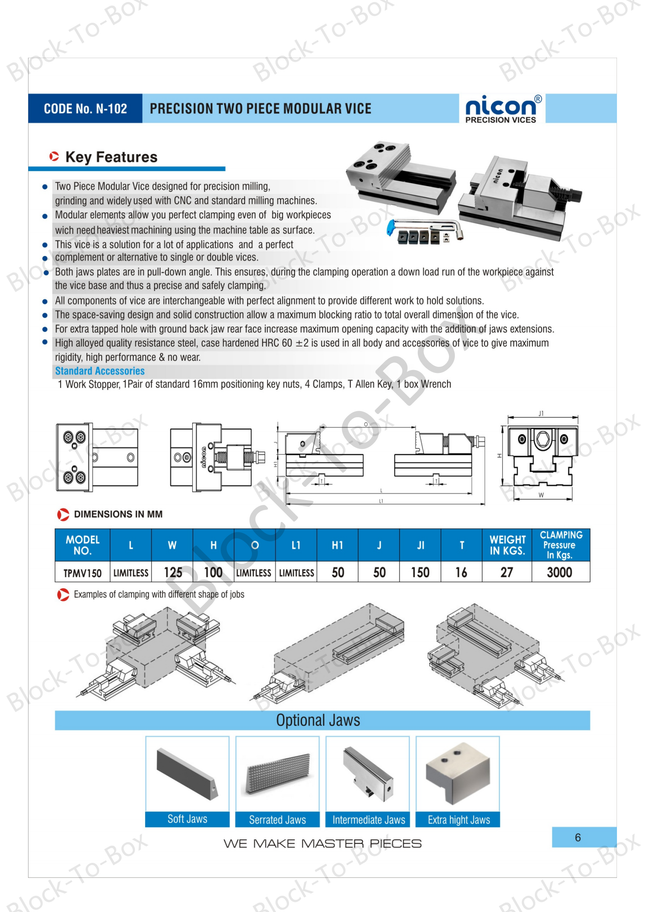 N-102 Nicon Precision Two Piece Modular Machine Vice