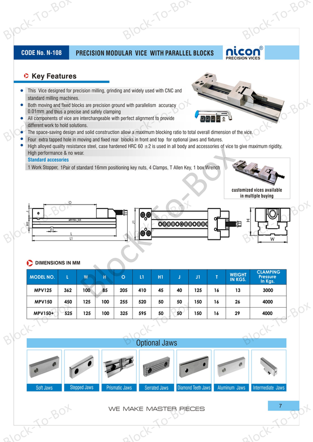 N-108 Nicon precision Modular Precision Vice With Parallel jaws