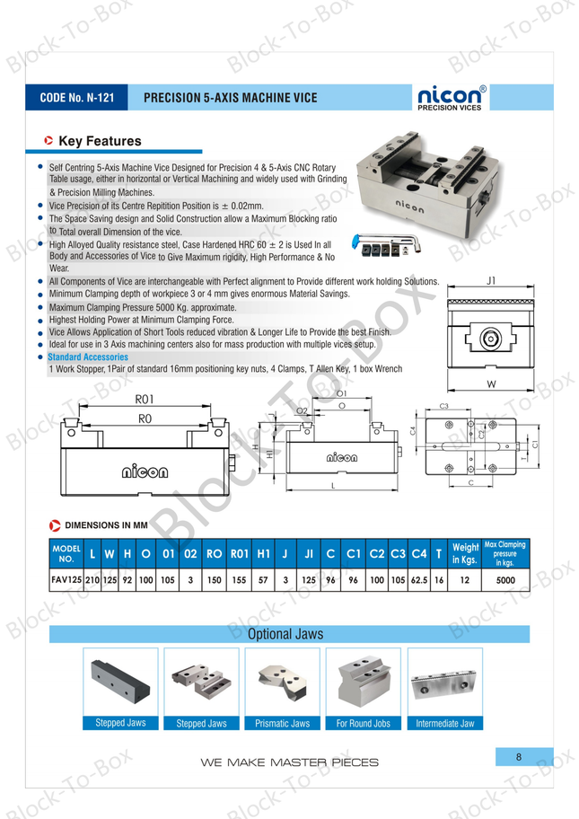 N-121 Nicon Precision Self Centring 5 Axis Machine Vice