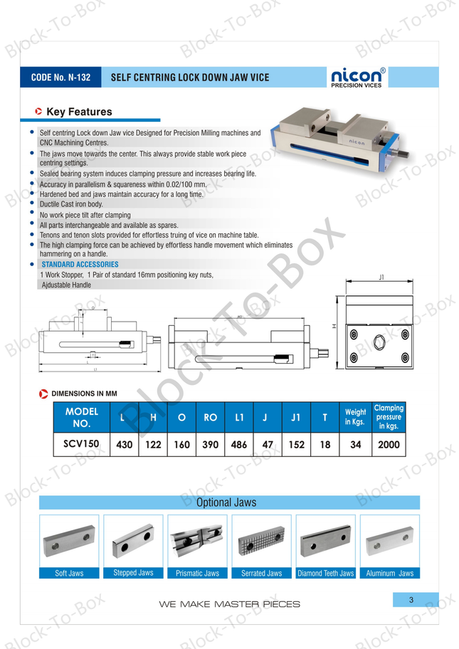 N-132 Nicon Self Centring Lock Down Jaw Vice