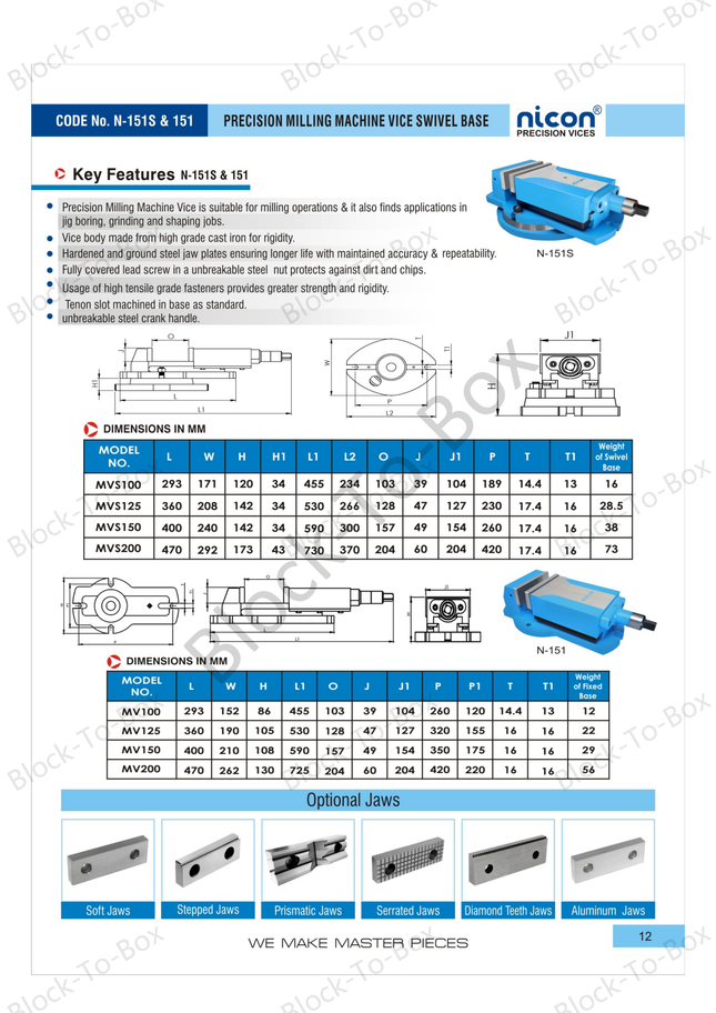 N-151 Nicon Precision Milling machine Vice(Fixed Base)