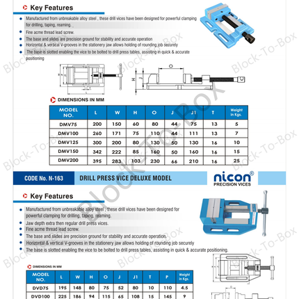 N-163 Nicon Drill Machine Vice Deluxe Model