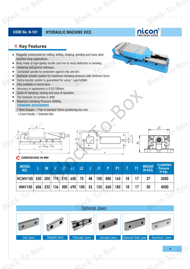 Nicon N-181 Hydraulic Machine Vice