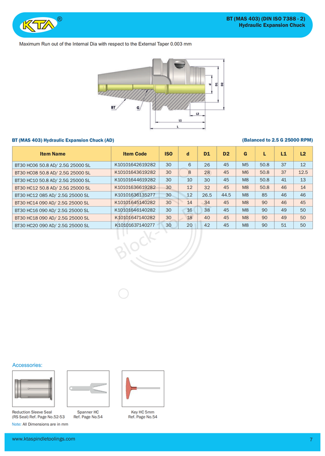 KTA BT30 Hydraulic Expansion Chuck Holder(AD)