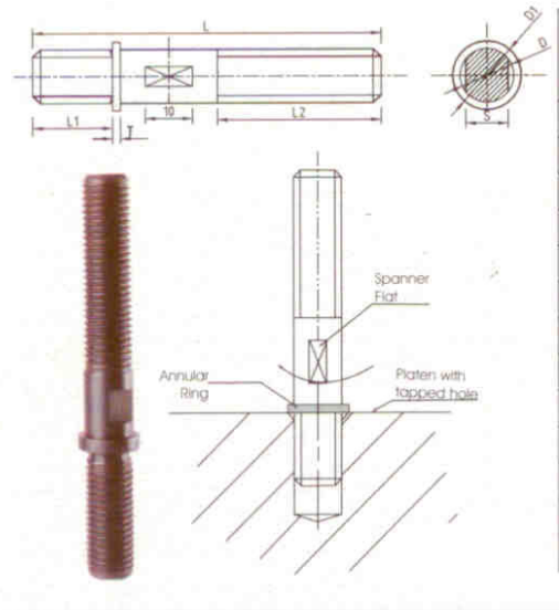 Clamping Stud With Annular Ring & Spanner Flat- 10.9 Grade