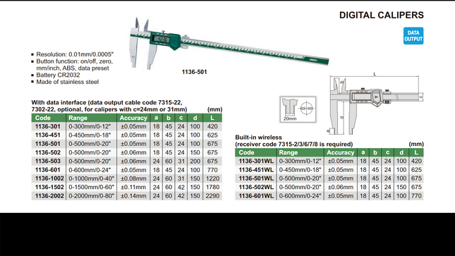 Insize Digital Calipers-1136 Series