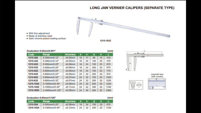 Insize Long Jaw Vernier Calipers (Separate Type)