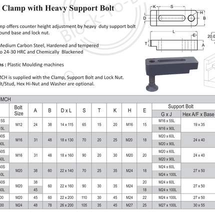 Tisa Mould Clamp SET with Hex Stud/T-Bolt, Flange Nut & Washer Nut