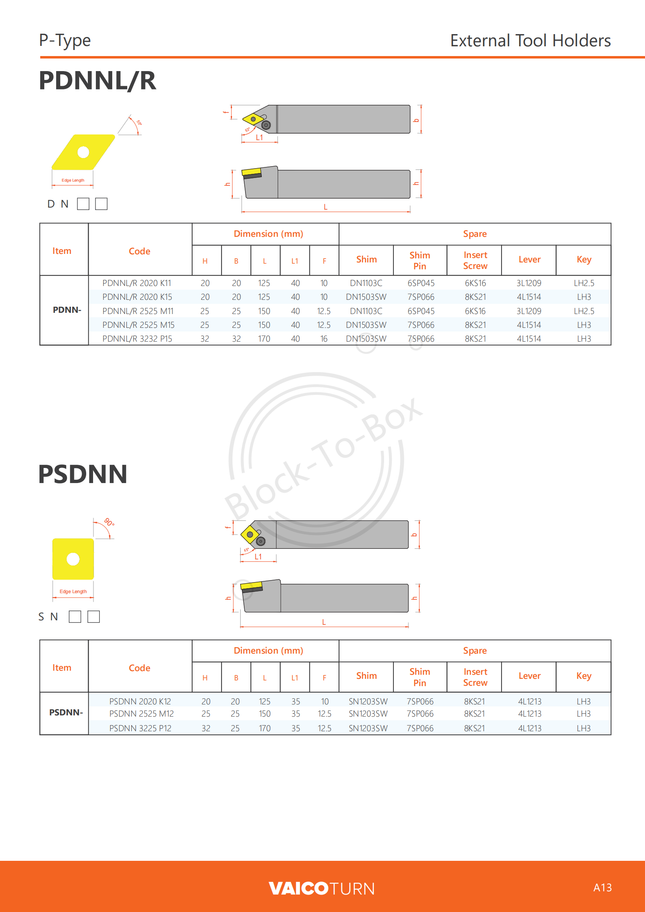 Vaico "SNMG" External Holder(PSDNN)(Pin/Lever Clamp)