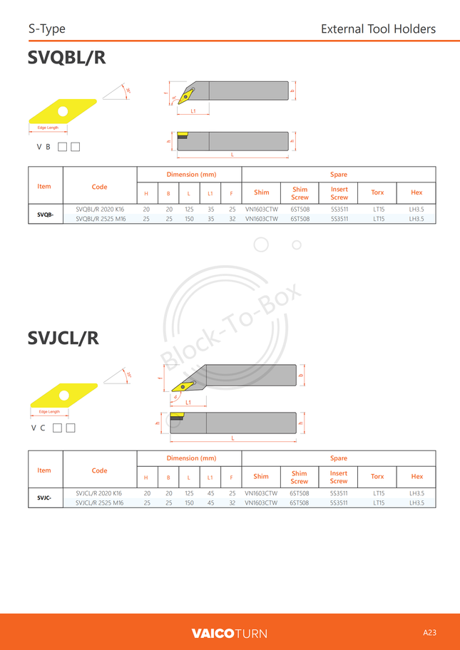 Vaico "VNMG" External Holder(SVQBL/R)(Screw Clamp)