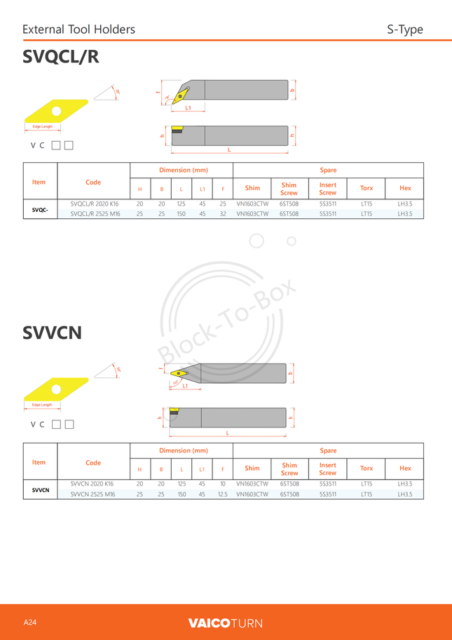 Vaico "VNMG" External Holder(SVQCL/R)(Screw Clamp)